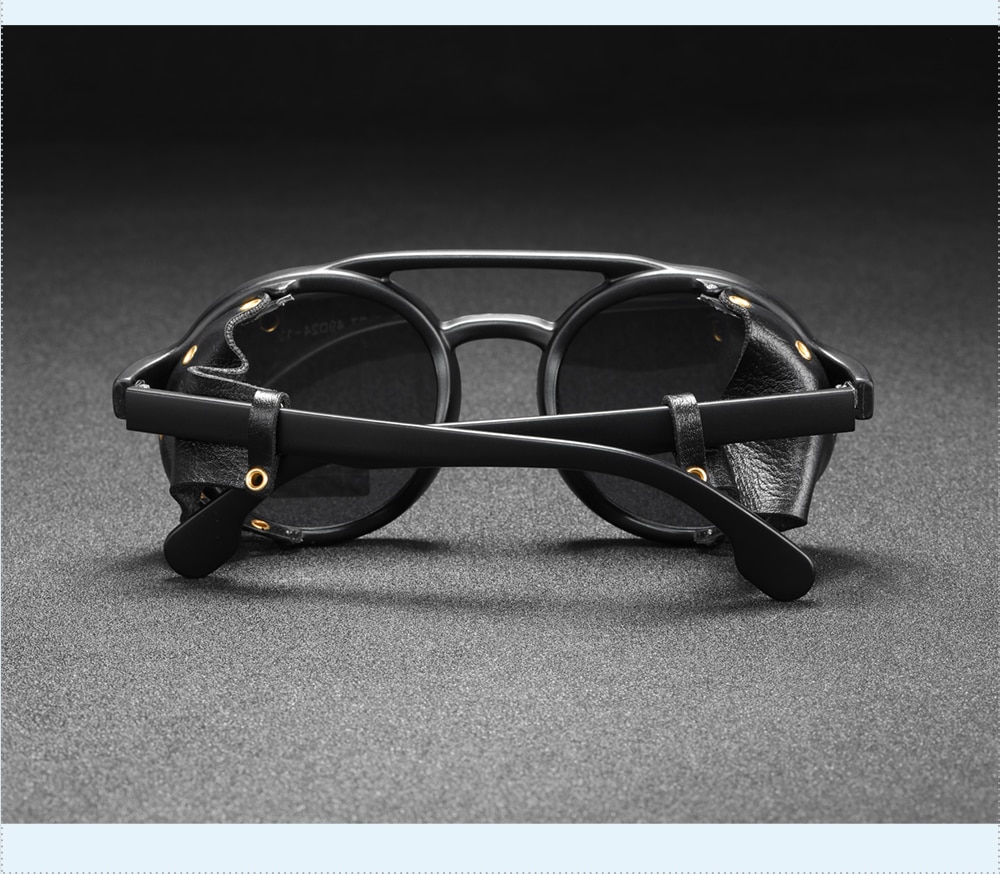 Vintage Round Sunglasses  Leather Shield