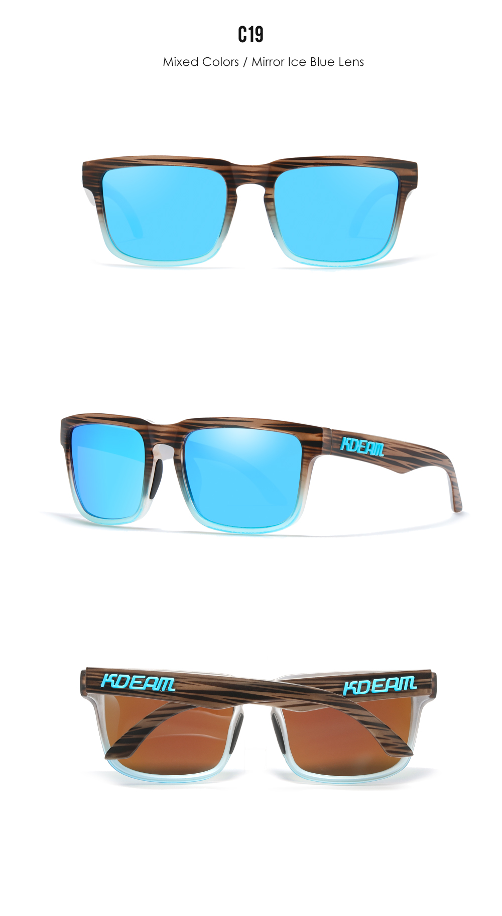 New KDEAM   Men Square Sunglasses Ken Block  Polarized