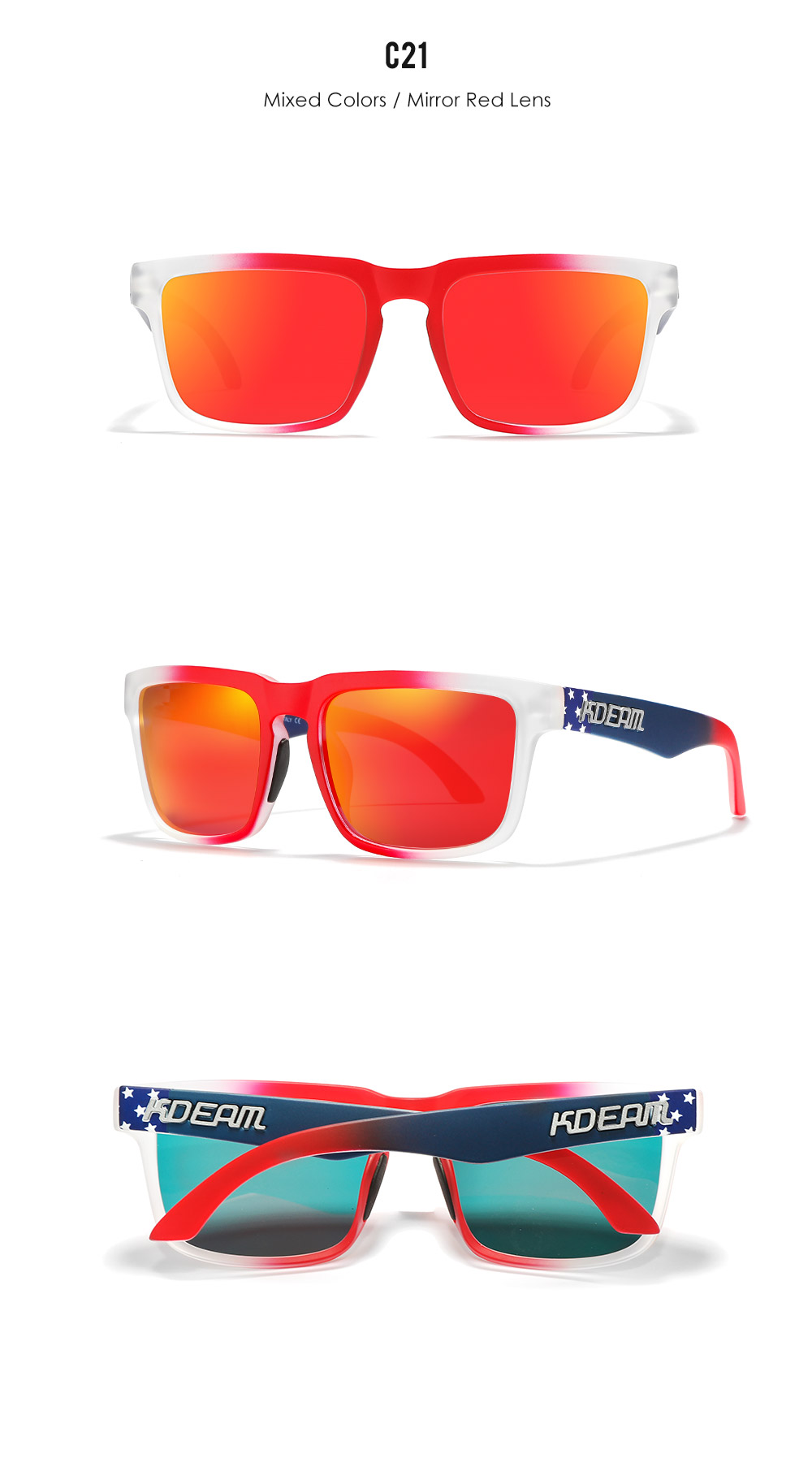 New KDEAM   Men Square Sunglasses Ken Block  Polarized