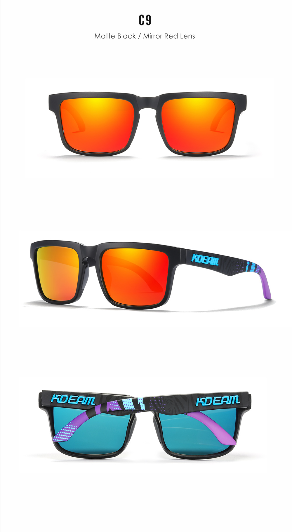 New KDEAM   Men Square Sunglasses Ken Block  Polarized